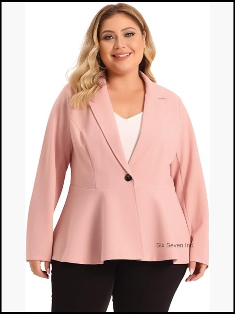 Plus Size Peplum Blazer Notch Lapel Long Sleeve Business Casual Suit Jacket